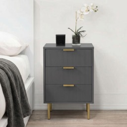 OHS Ribbed 3-Drawer Bedside Unit - Dark Charcoal