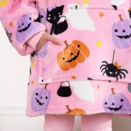 OHS Kids Halloween Pumpkin Print Hoodie Blanket - Pink - thumbnail 4