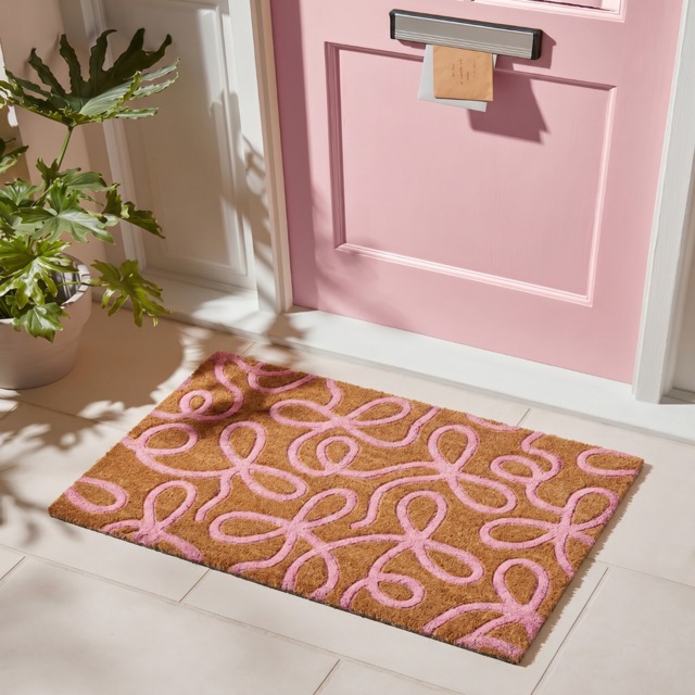 OHS Bow Embossed Coir Mat - Brown/Pink - image 1