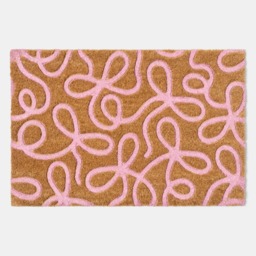 OHS Bow Embossed Coir Mat - Brown/Pink - thumbnail 3