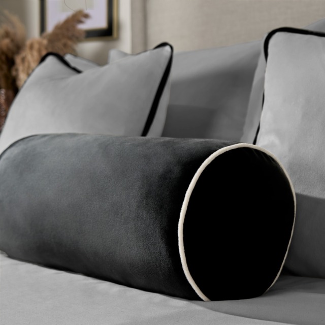 OHS Matte Velvet Bolster Cushion - Black/Cream - image 1