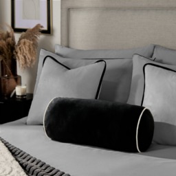 OHS Matte Velvet Bolster Cushion - Black/Cream - thumbnail 2