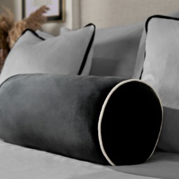 OHS Matte Velvet Bolster Cushion - Black/Cream - thumbnail 1