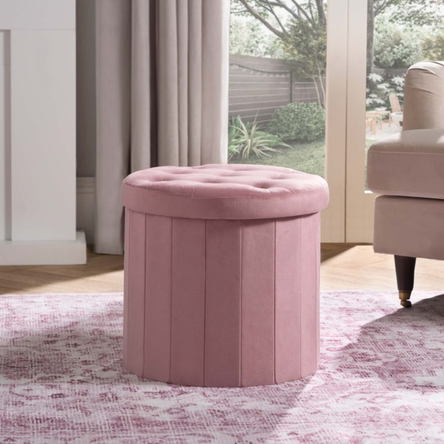 OHS Matte Velvet Foldable Round Storage Ottoman - Blush - image 1