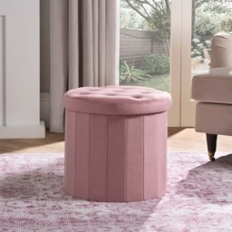 OHS Matte Velvet Foldable Round Storage Ottoman - Blush
