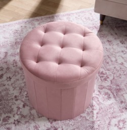 OHS Matte Velvet Foldable Round Storage Ottoman - Blush - thumbnail 3