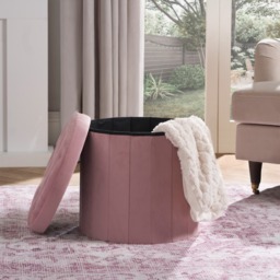 OHS Matte Velvet Foldable Round Storage Ottoman - Blush - thumbnail 2