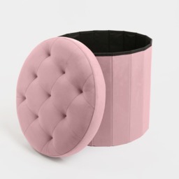 OHS Matte Velvet Foldable Round Storage Ottoman - Blush - thumbnail 5