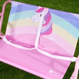 OHS Kids Unicorn Print Swing Bench with Canopy - Pink - thumbnail 3