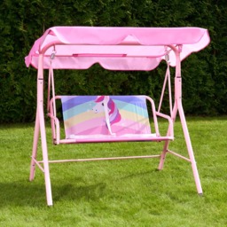 OHS Kids Unicorn Print Swing Bench with Canopy - Pink