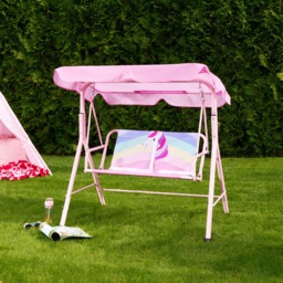 OHS Kids Unicorn Print Swing Bench with Canopy - Pink - thumbnail 2