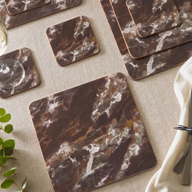 OHS 4 Pack Place Mat and Coaster Set - Brown Marble - image 1