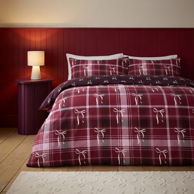 OHS Check Brushed Cotton Flannelette Reversible Duvet Cover Set, Burgundy - King - image 1