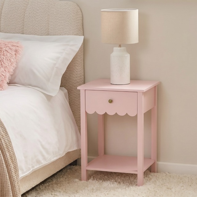 OHS Scalloped 1-Drawer Bedside Table - Light Pink - image 1