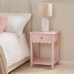 OHS Scalloped 1-Drawer Bedside Table - Light Pink