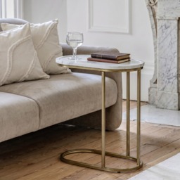 OHS Marble Effect C Shape Side Table - White/Gold - thumbnail 1