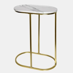 OHS Marble Effect C Shape Side Table - White/Gold - thumbnail 4
