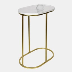 OHS Marble Effect C Shape Side Table - White/Gold - thumbnail 2