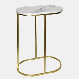 OHS Marble Effect C Shape Side Table - White/Gold - thumbnail 3