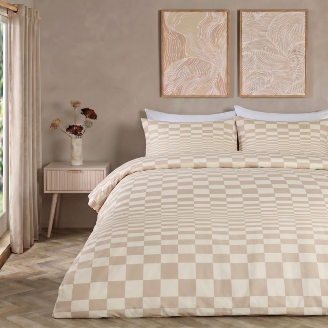 OHS Checkerboard Duvet Set, Stone - Double - image 1