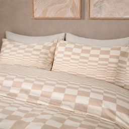 OHS Checkerboard Duvet Set, Stone - Double - thumbnail 2