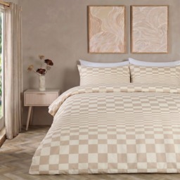 OHS Checkerboard Duvet Set, Stone - Double