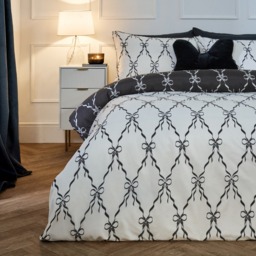 OHS Bow Ribbon Print Reversible Duvet Cover Set, Monochrome - Double - thumbnail 1