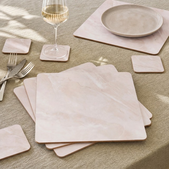 OHS 4 Pack Place Mat and Coaster Set Pack - Cream Marble - image 1