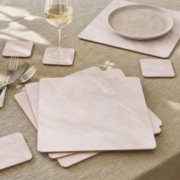 OHS 4 Pack Place Mat and Coaster Set Pack - Cream Marble - thumbnail 1