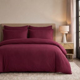 OHS Plain Duvet Cover Set, Burgundy - Double