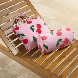 OHS Cherry Print Inflatable Beach Bolster Pillow - Pink - thumbnail 4