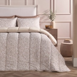 OHS Leopard Print Coverless 10.5 Tog Duvet Set, Stone - King