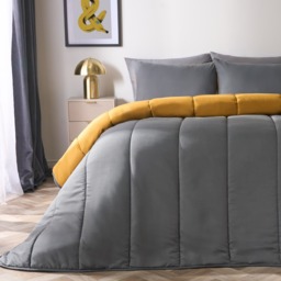 OHS Coverless 10.5 Tog Reversible Duvet & Pillowcase, Grey/Ochre - Single - thumbnail 2