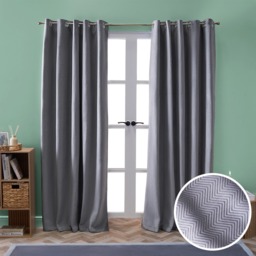 OHS Quilted Velvet Eyelet Curtains, Charcoal - 66 x 90in