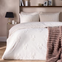 OHS Bows Tufted Teddy Fleece Duvet Cover Set, Ivory - Double