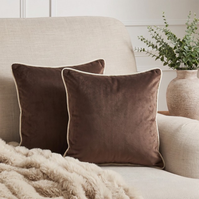 OHS Matte Velvet Piped Edge Cushion Covers, Brown - 45 x 45cm - image 1