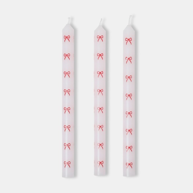 OHS 4 Pack Bow Print Dinner Candles - Red/White - image 1