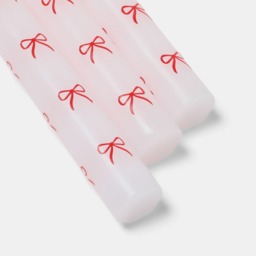 OHS 4 Pack Bow Print Dinner Candles - Red/White - thumbnail 2