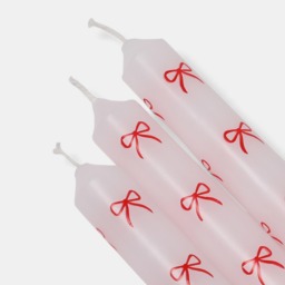 OHS 4 Pack Bow Print Dinner Candles - Red/White - thumbnail 3