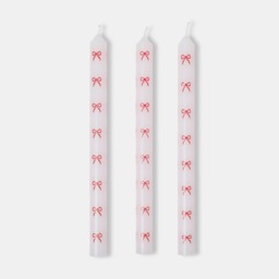 OHS 4 Pack Bow Print Dinner Candles - Red/White