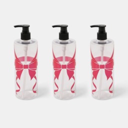 OHS Bow Wrapped Dispenser Bottles, Clear/Hot Pink - 3 Pack - thumbnail 2