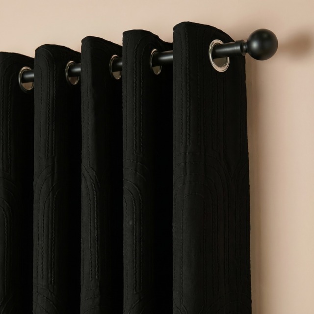 OHS Embossed Arches Eyelet Curtains, Black - 66 x 72in - image 1