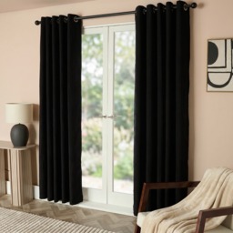 OHS Embossed Arches Eyelet Curtains, Black - 66 x 72in - thumbnail 2