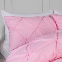 OHS Polycotton Diamond Pintuck Pinch Pleat Duvet Set, Pink - Double - thumbnail 2