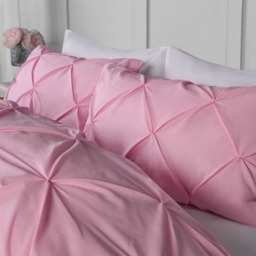 OHS Polycotton Diamond Pintuck Pinch Pleat Duvet Set, Pink - Double - thumbnail 3