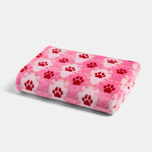 OHS Pet Lattice Bow Paw Print Sherpa Reverse Throw - Pink - image 1
