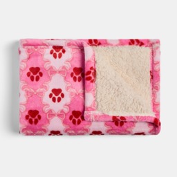 OHS Pet Lattice Bow Paw Print Sherpa Reverse Throw - Pink - thumbnail 2
