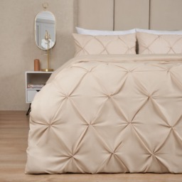 OHS Polycotton Diamond Pintuck Pinch Pleat Duvet Set, Beige - Double - thumbnail 2