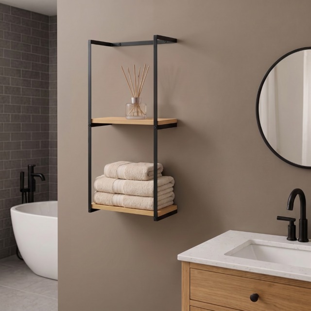 OHS Wall Mounted Towel Holder - Black/Light Wood - image 1