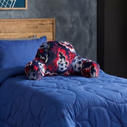 OHS Kids Flaming Football Print Cuddle Cushion - Navy - thumbnail 1
